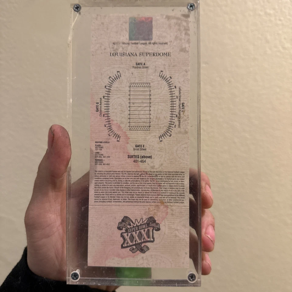 Boleto Completo Super Bowl XXXI (31) - Green Bay Super Bowl Ganar Nueva Orleans Foto 2 de 3