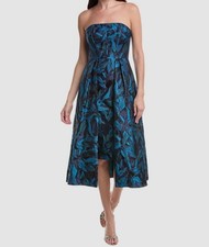 Aidan Mattox by Adrianna Papell Women's Blue Floral Strapless Dress Size 8