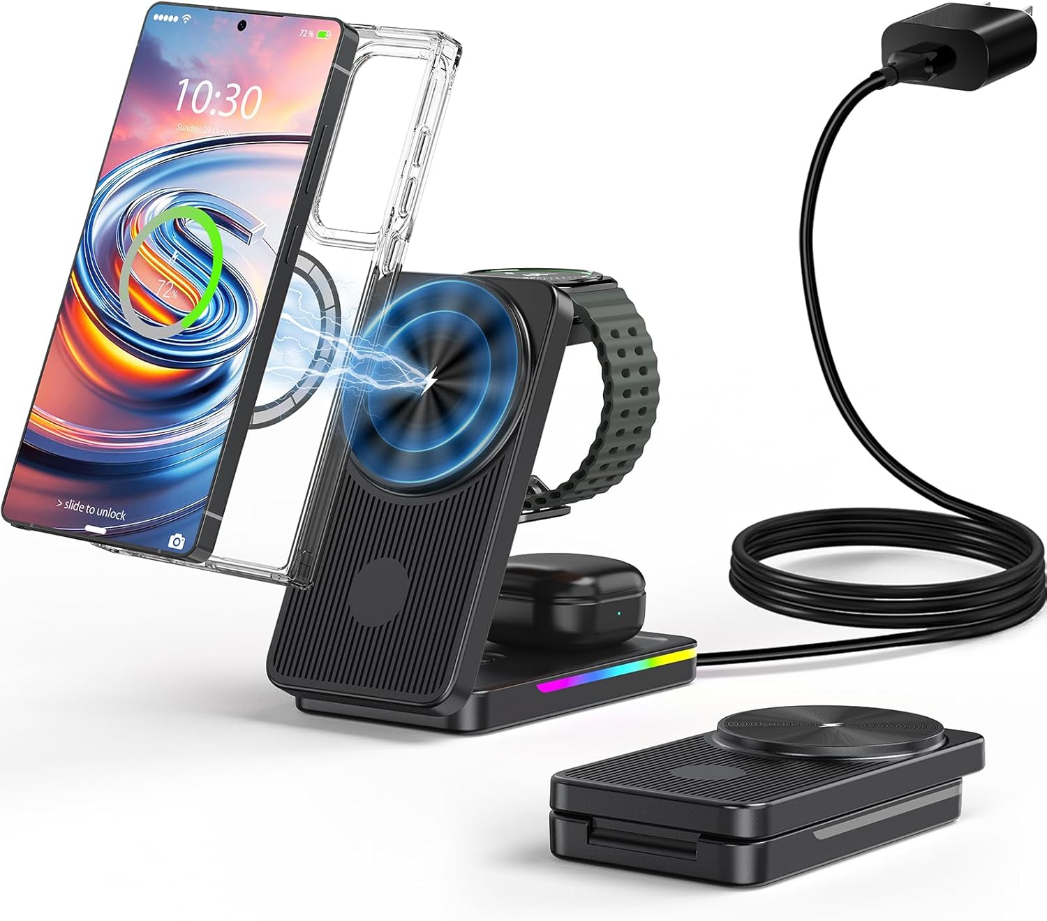 3 in 1 Magnetic Wireless Charger for Samsung, Foldable Magsafe Wireless Charging