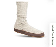 Acorn Women  s Size 5.5-7 Beige/gray Slipper Socks,wool,suede