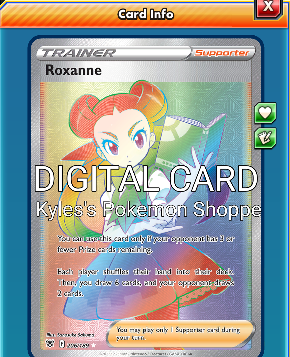Roxanne RR RAINBOW RARE Pokemon TCG Online PTCGO 206/189 DIGITAL CARD | eBay
