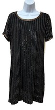 Vintage Glam Formal Sequin Cocktail Party Dress Black Gold Elegant Size 6 NEW