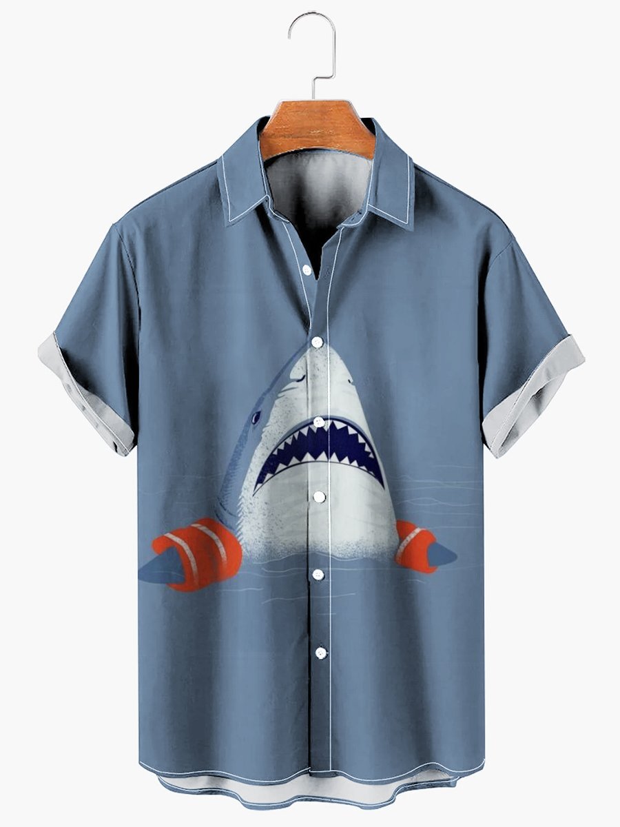 Shark Print Casual Hawaiian Short Sleeve Shirt For Men US Size Summer Style NEW