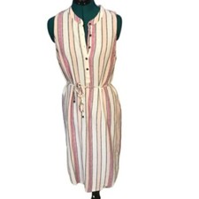 Splendid Linen Stripe Picnic Knee Length Dress W Tie RD0231X Sizes Small Medium