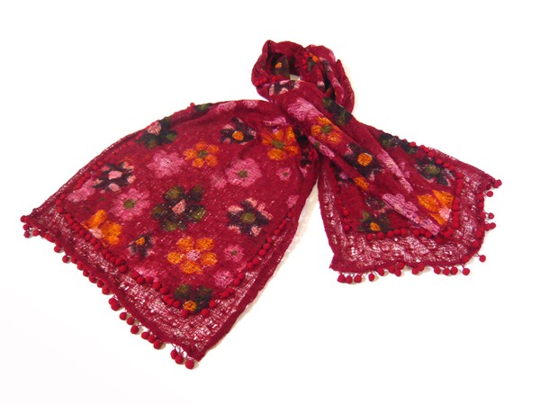 FULAR PAÑUELO PASMINA ESTILO VINTAGE COLOR CORINTO MOHAIR