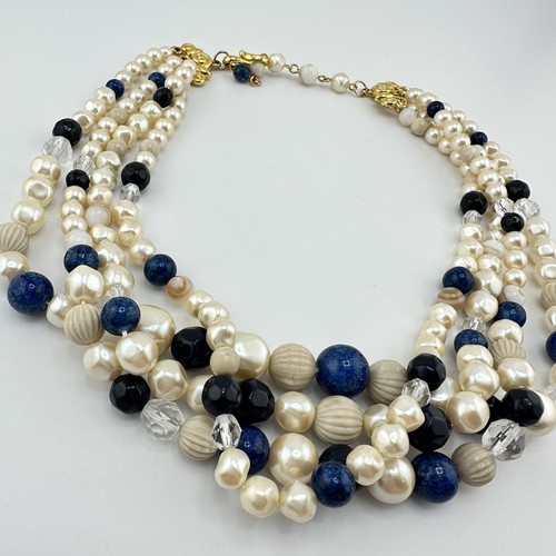 Liz Claiborne Vintage Style Quadruple Strand Beaded Retro 17” Necklace - Picture 4 of 7
