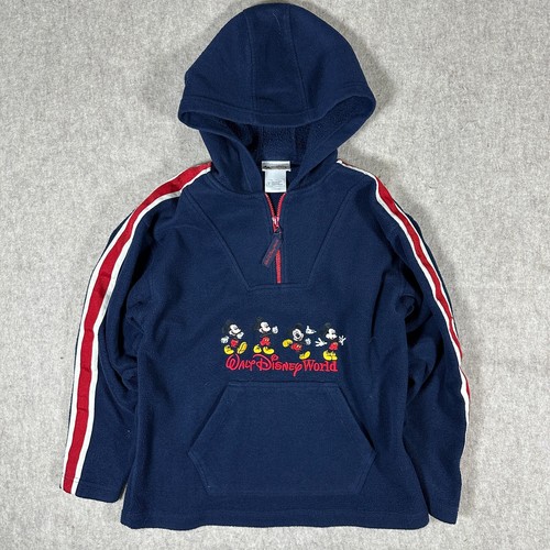 Vintage Disney World Mickey Mouse Youth Large Blue & Red 1/4 Zip Hoodie Pullover - Picture 1 of 9