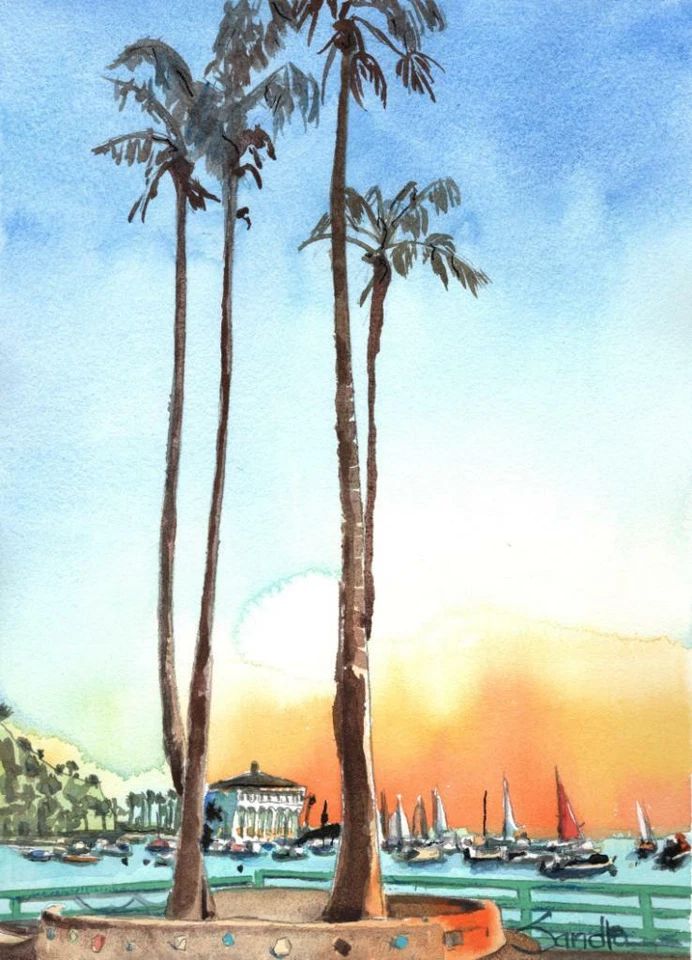 Catalina Afternoon : Signed Art Print : Sandra Watercolors™ California Coastal - Image 2 of 2