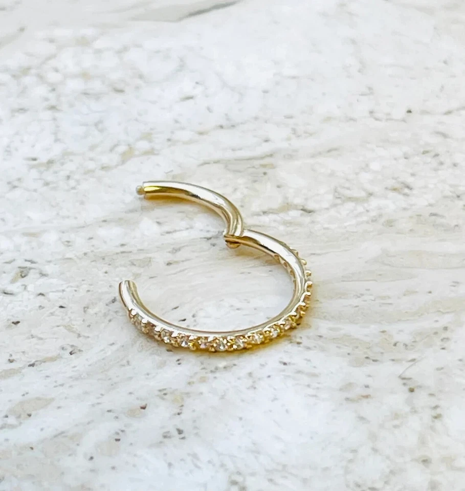 Aro con bisagras clicker de oro macizo de 14K con montura lateral joyería de diamantes naturales Foto 4 de 4