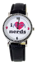 David & Goliath Black White I Love Nerds Metal Cubic Zirconia Crystal Watch NIB