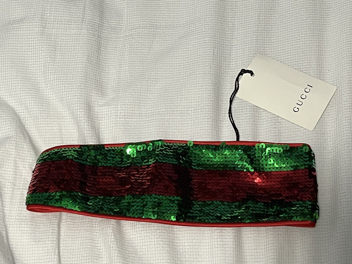 NWT Gucci Sequin Paillettes Headband Shine Web Green Red  display picture 1