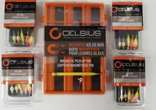 Celsius Ice Jig and Jig Box Combo Pack, 20  Ice Jigs and Case.