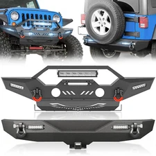Front /Rear Bumper For 2007-2018 Jeep Wrangler JK JKU With LED Lights & D-rings 