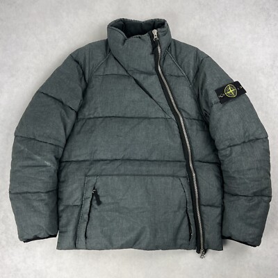 Stone Island Lino Resinato Daunen gefütterte Jacke grau Mantel Small 3221