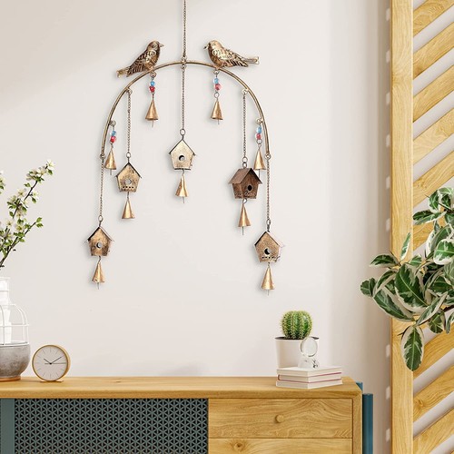 Metal Windchime Wall Hanging Feng Shui Birds & Houses Art Decor 24 x 16 Inches - Picture 2 of 5