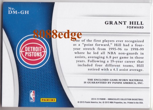 2014-15 IMMACULATE DUAL MEMORABILIA:GRANT HILL #8/10 PRIME PATCH PISTONS BGS 8.5 - Picture 4 of 4