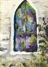 ACEO ATC Art Print “Rest” Stained Glass Church Garden Artist Trading Card Signed