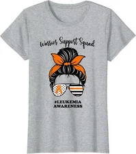 Leukemia Awareness Warrior Support Squad Messy Bun Ladies' Crewneck T-Shirt