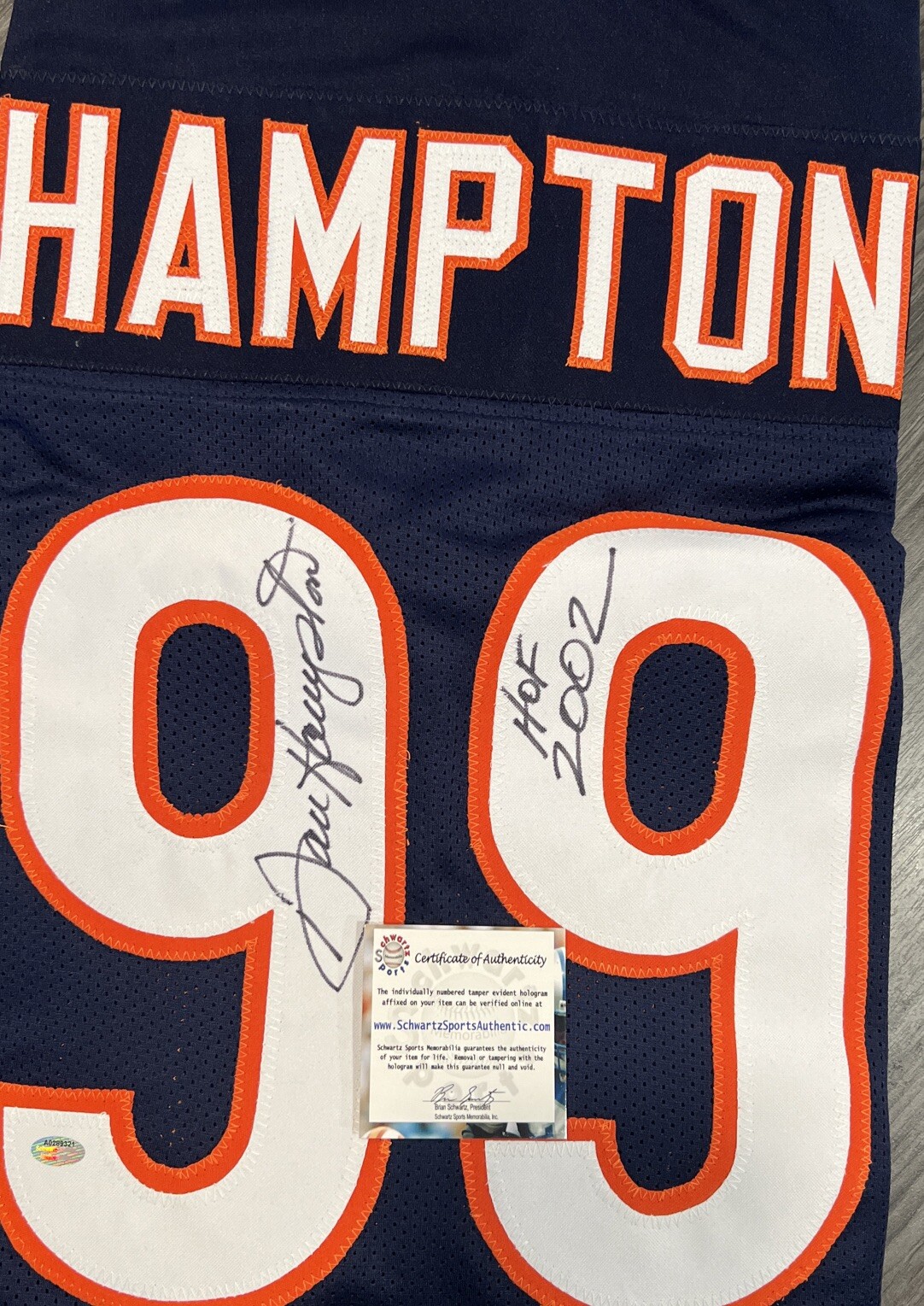 Dan Hampton Autographed Signed 9.7 Custom Jersey Xl Schwartz Cert. Bears Hof Inscription 