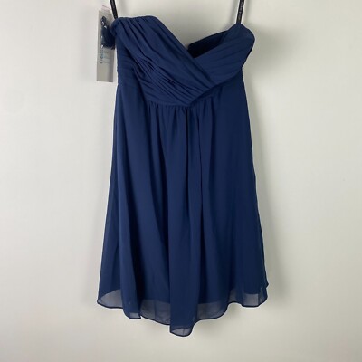 alfred angelo navy blue dress Signature Alfred Angelo Strapless Mini Dress Womens 6 Navy Blue Chiffon
