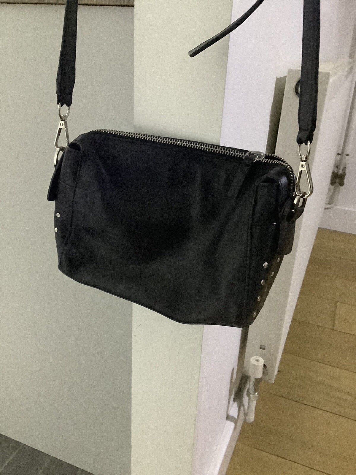 Hush Black Leather Silver Studded Cross Body Bag eBay