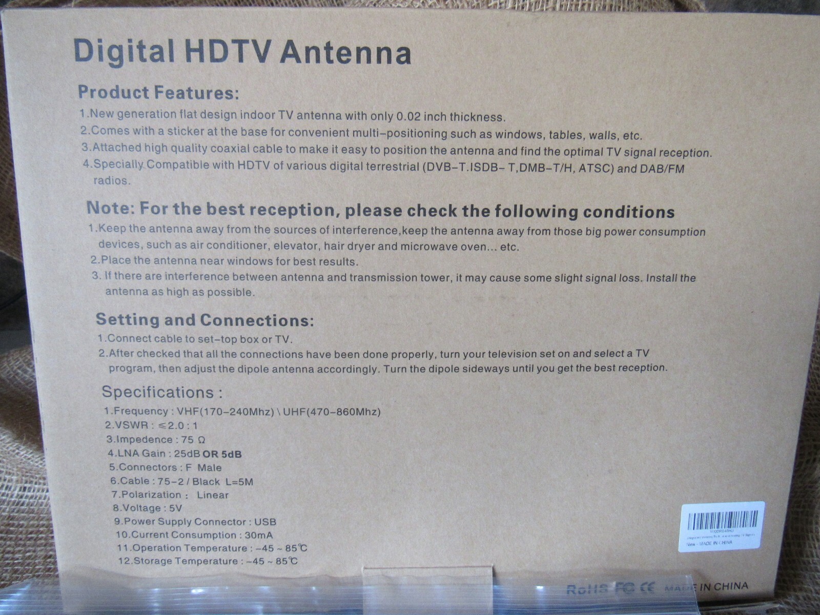 Digital HDTV Antenna HD0051 FC Brand New in Original packaging with