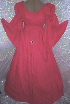 RENAISSANCE FANTASY  RED  CHEMISE PUFF SHOULDER & LONG SLEEVE COSTUME GOWN