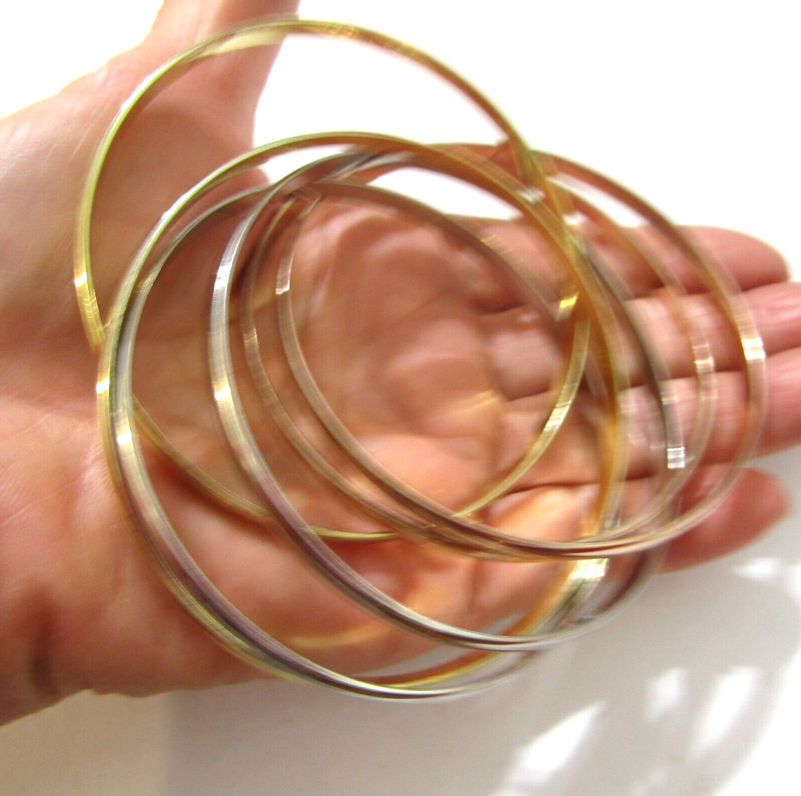 6 Rings Tricolor Interlocking Bangle Bracelet 5mm… - image 4