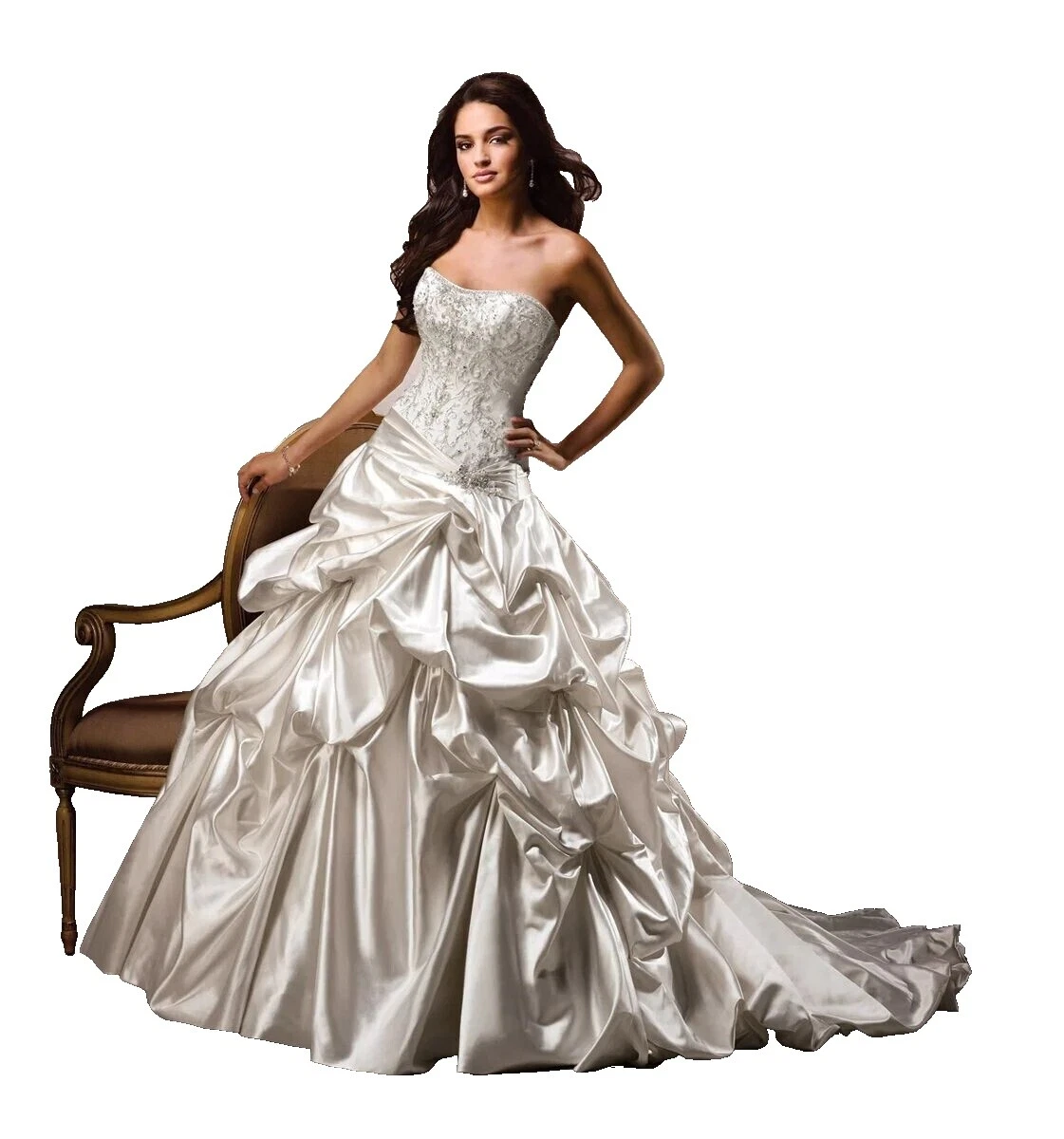 Ruffles Satin Sleeve Wedding Dresses