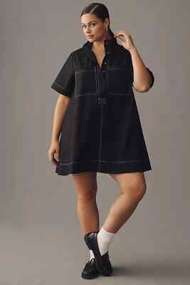 the jeannie short-sleeve denim a-line mini dress by maeve Maeve by Anthropologie Women The Jeannie Short-Sleeve A-Line Mini Dress Size 2XS