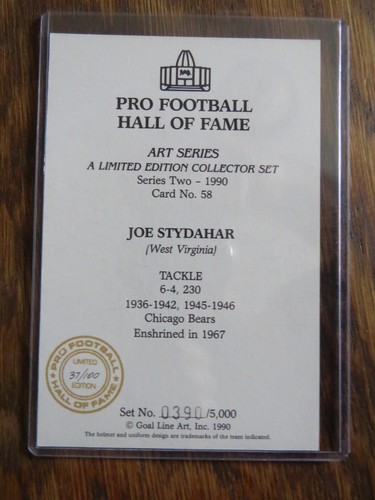 Joe Stydahar HOF Goal Line Art Card Gold Seal Authentic GLAC Series 2 #37/100 - Picture 2 of 2