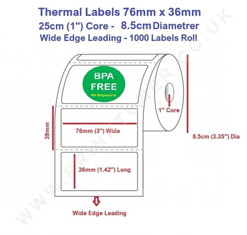76mm x 36mm Direct Thermal Label 1000 Roll Pharmacy Prescription Label 76 x 36mm - Picture 2 of 4