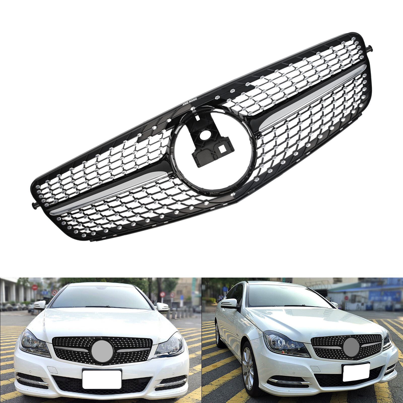 Gloss Black Diamond Front Bumper Grille For Mercedes C Class W204 C204 2007-2014