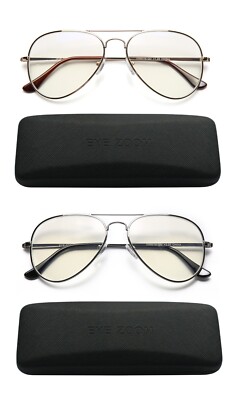 EYE ZOOM 2 Pack Aviator Style Blue Light Blocking and Anti UV Reading Glasses