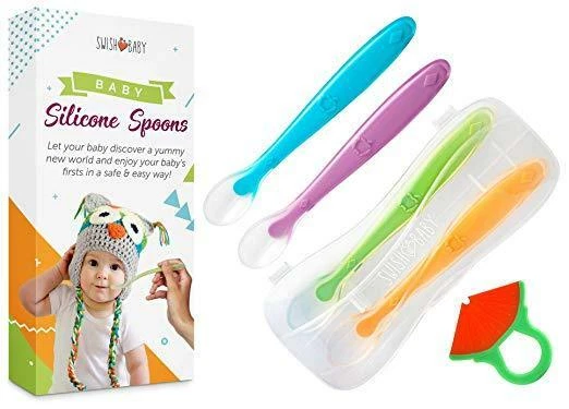 8-Piece Bundle: First-Stage Silicone Baby Weaning Spoons & Utensils Set  teather