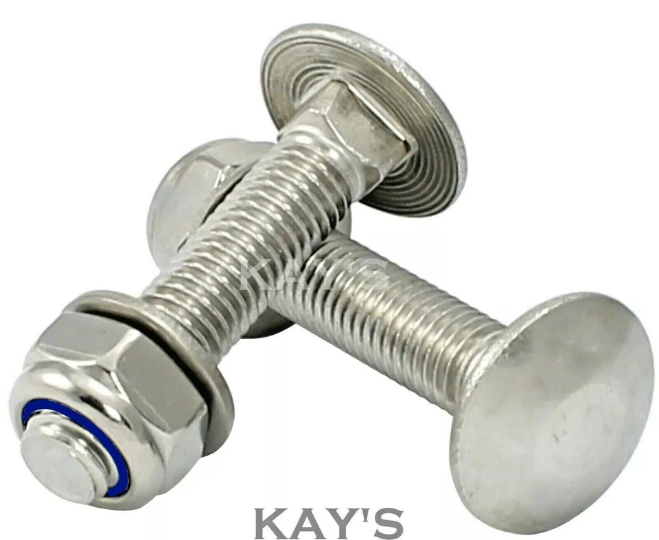 KAYFAST M6 CARRIAGE BOLTS NYLOC NUTS WASHERS CUP SQUARE COACH SCREWS A2 STAINLESS STEEL