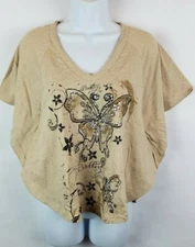 RASAKI Women Medium Shirt Butterfly Sleeves Floral Graphic V-Neck Top