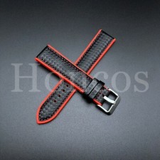 20 MM Red Rubber Strap Band Replacement Black Carbon Fiber Vintage Sport USA
