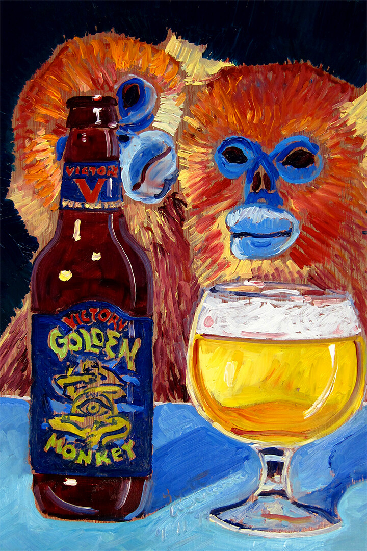 MONKEY MARK ゴールデンモンキー グラフィックアートA1 Golden Monkey Beer Drawn Original Vintage Wall Art Home Decor