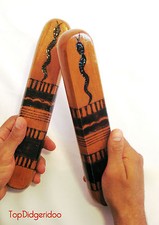 ABORIGINAL CLAP TAPPING STICKS DIDGERIDOO HAND-CARVED BURNT WOOD MUSIC RHYTHM