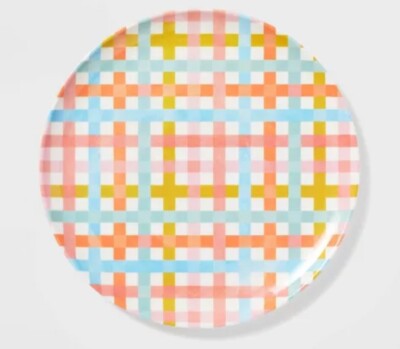 Spritz  ~ Set of Four (4) ~ Multicolor Plaid ~ 10'' Dia ~ Melamine Dinner Plates