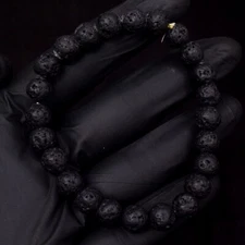 Fabulous Round Shape Black Lava 85.00 Cts Beaded Stretchable Bracelet VK 11 E663