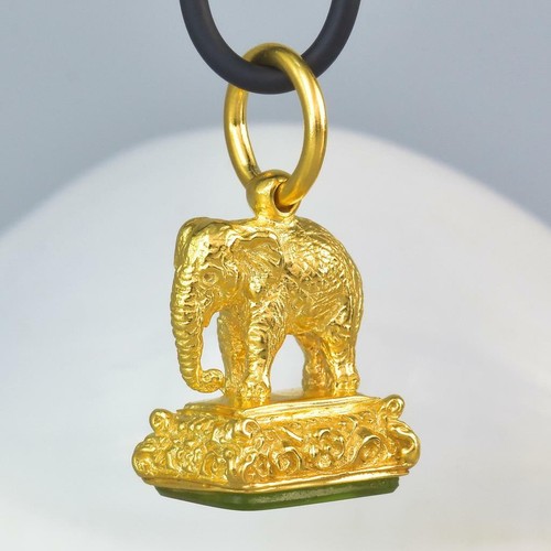 Colgante Oro Vermeil de Ley Verde Calcedonia Elefante de Bolsillo Sello 10.18G - Imagen 7 de 12