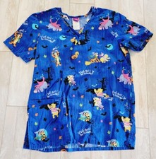 Disney Winnie the Pooh Women's Small Medical V-Neck Scrub Top Blue