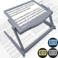 5X LED Page Magnifier with Stand, 3 Light Modes, Anti-Glare Lens for Reading