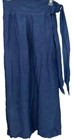 agnes b. Women’s Flare Faux Wrap Blue Skirt size Small Tie Belt Unlined Linen 