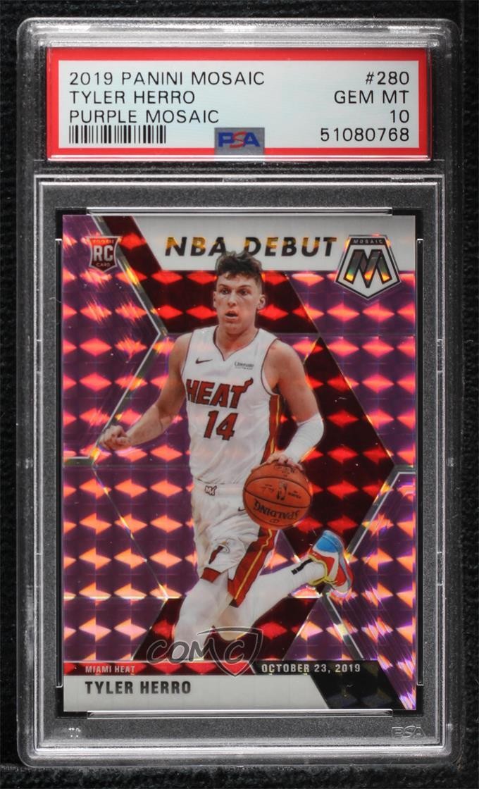 2019 Mosaic NBA Debut Purple Prizm 45/49 Tyler Herro #280 PSA 10 Rookie RC 04ag