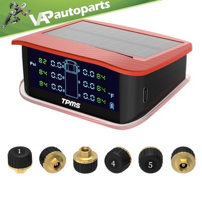 Red Solar Car Tire Pressure TPMS Monitoring System Security 6 External Sensor