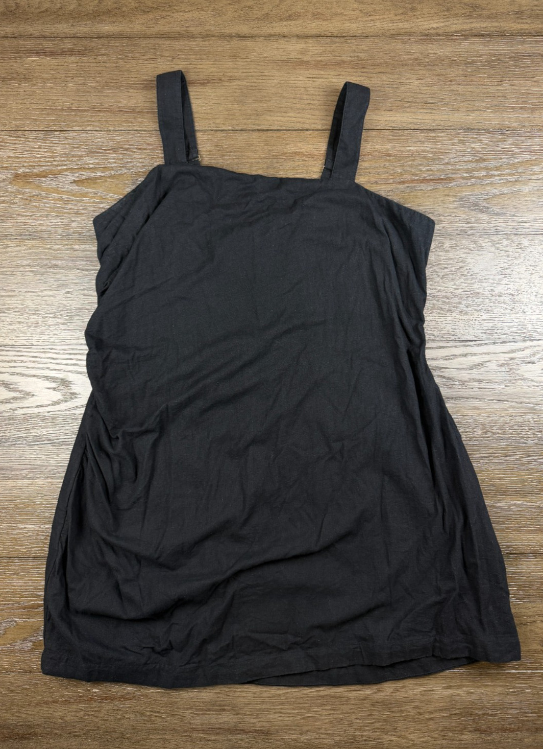 Abercrombie & Fitch Black Linen Mini Dress Adjustable Straps Smocked Zip XXL