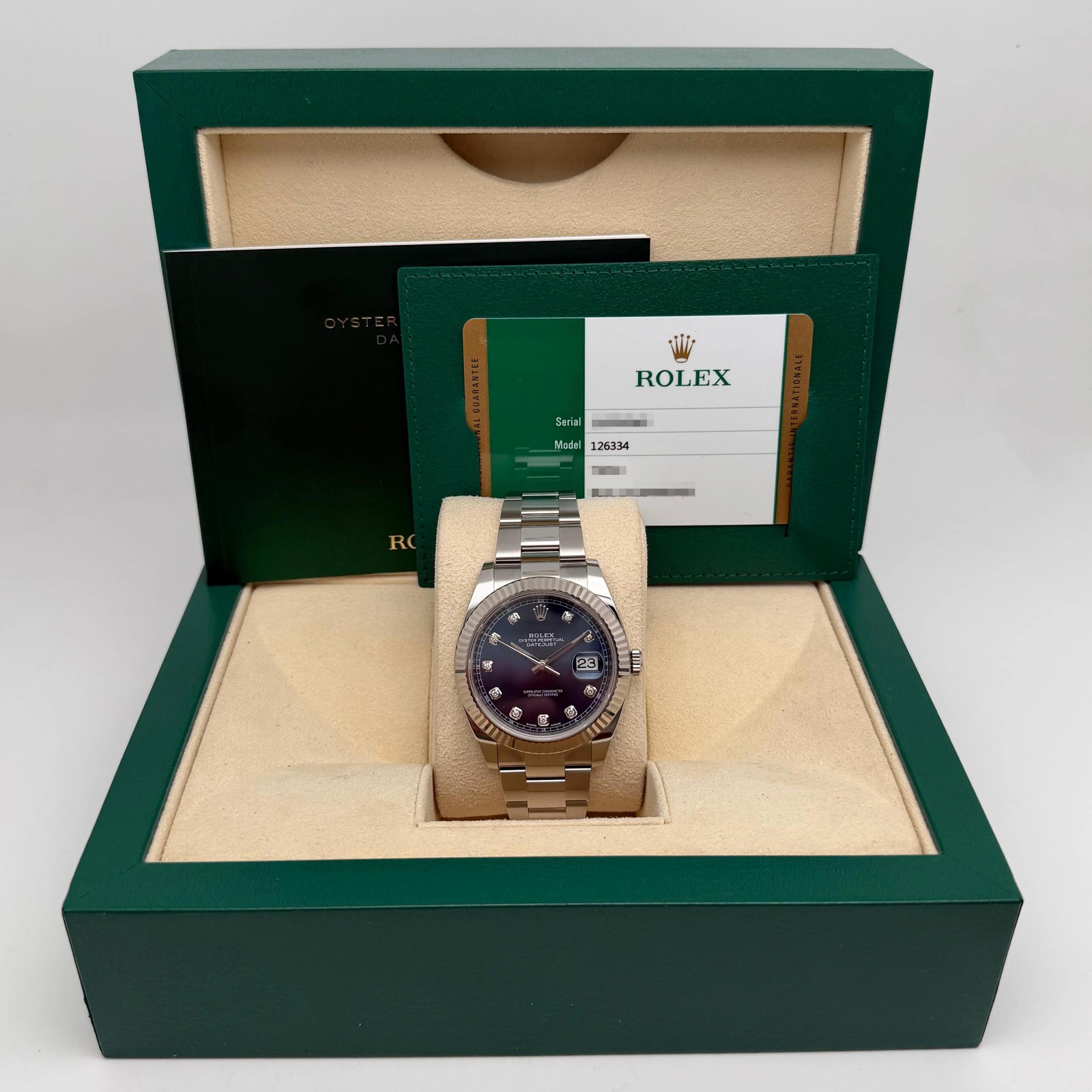 Rolex Datejust 41 Steel 18K White Gold Blue Diamond Dial Mens Watch 126334